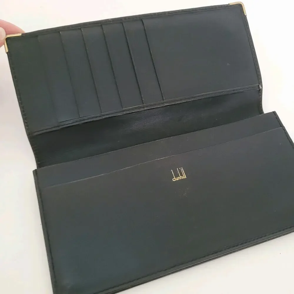 Dunhill Designer Checkbook‎ Card Slim Bill Holder Wallet Black Bifold Leather